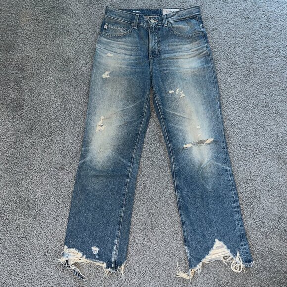 AG-ED DENIM ADRIAN GOLDSCHMIED THE RHETT HIGH WAISTED STRAIGHT  DISTRESSED - 27R - Picture 1 of 13